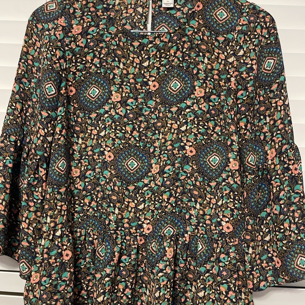 J.crew women’s XS blue green pink floral 3/4 sleeves cute top blouse shirt
